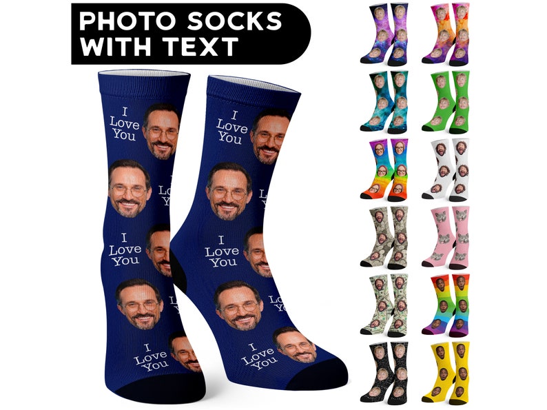 Custom Face Socks w Text, Personalized Gifts, Personalized Sock w Photo for Men & Women - Personalized Gifts for Him, Funny Pet Socks 