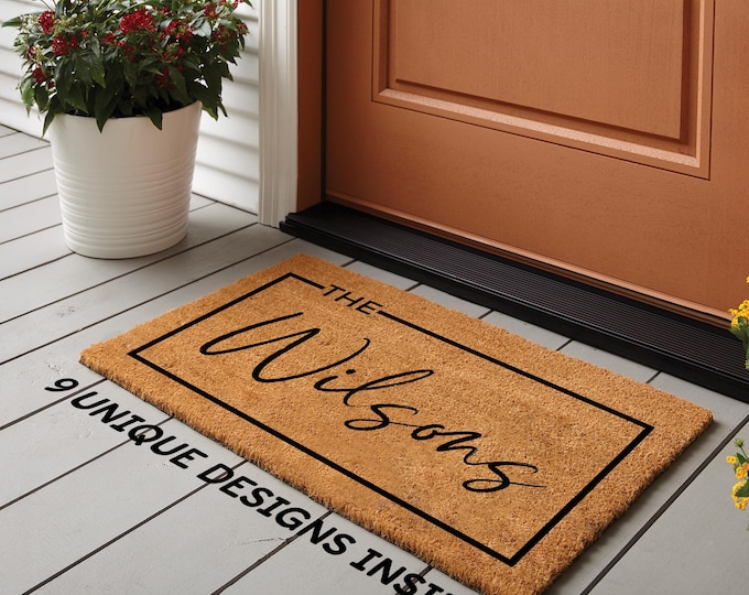Featured listing image: Housewarming Gift Home Decor, Custom Door Mat with Family Name, Wedding Gift for Couples, Personalized Welcome Doormat w/ Anti-Slip Backing