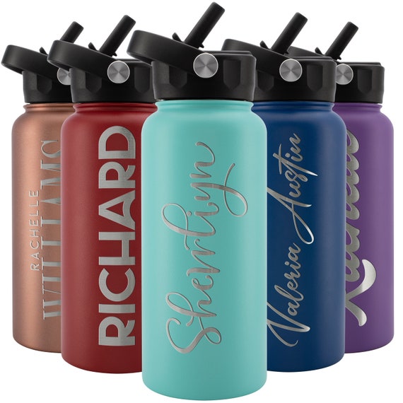 Personalized Water Bottle W/straw Lid, 32 Oz Custom Stainless