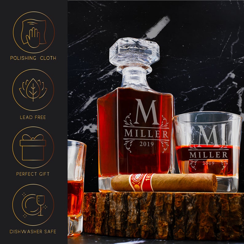 Whiskey Decanter Set Personalized Gifts for Him, Anniversary Gifts for Men, Wedding Gifts for Couples, Birthday Gift, Groomsmen Gifts image 6