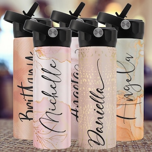 Water Bottle Personalized Gifts for Her, Bridesmaid Gift, Custom Water Bottle w/ Straw Lid - Birthday Gifts for Her w/ Name, Women Tumbler