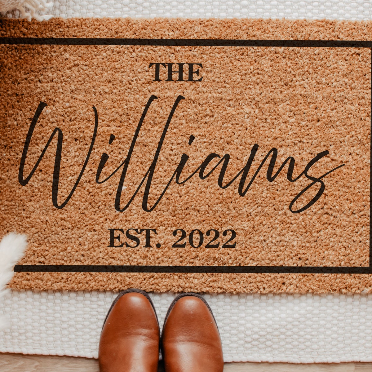 Housewarming Gift Home Decor, Personalized Door Mat ( Design D, Smetanas EST. 05.22.26)