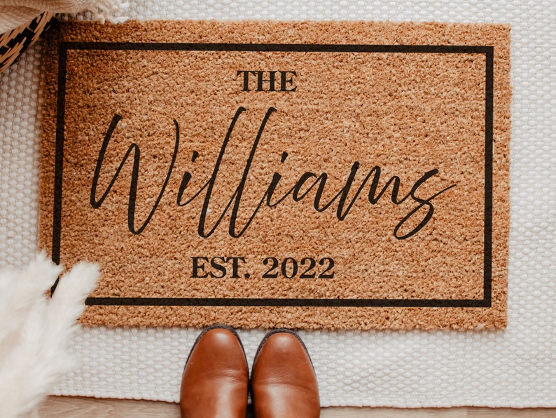 Housewarming Gift Home Decor, Personalized Door Mat with Family Name, Wedding Gift for Couples, Custom Welcome Doormat w/ Anti-Slip Backing