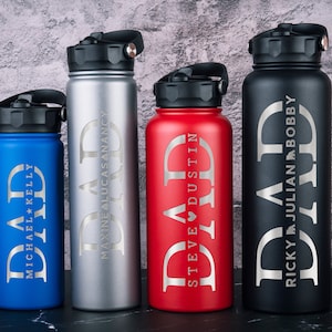 Birthday Day Gift for Dad, Personalized Gifts for Dad, Custom Water Bottle with Kids Names, Dad Gifts from Kids, Dad Water Bottle