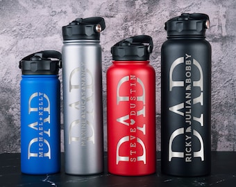 Birthday Day Gift for Dad, Personalized Gifts for Dad, Custom Water Bottle with Kids Names, Dad Gifts from Kids, Dad Water Bottle