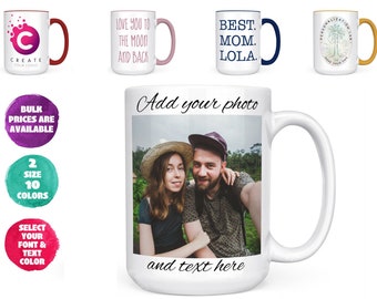 Taza personalizada Taza personalizada, Taza de café personalizada PRECIOS A GRANEL personalizados - AGREGAR imagen, logotipo o texto, taza con foto, regalos de cumpleaños para él