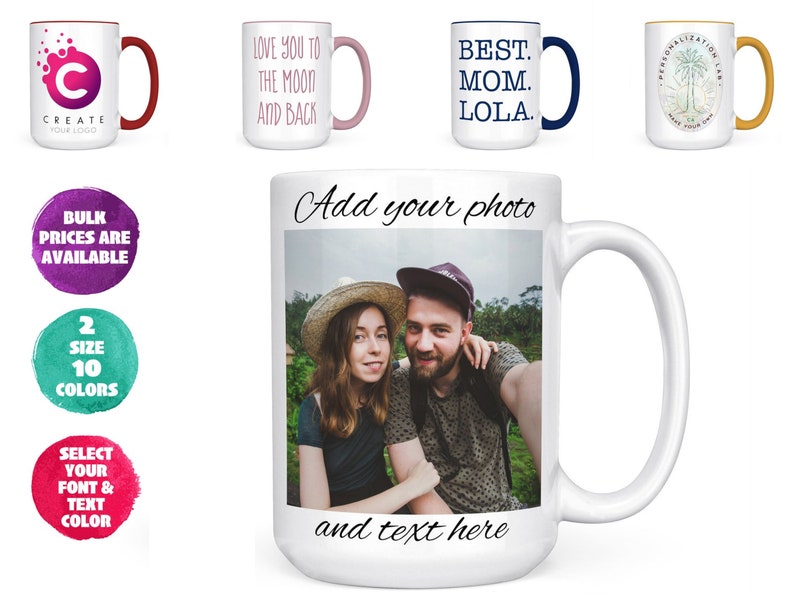 Personalized Gifts - Custom Mug - Personalized Photo Coffee Mug - BULK PRICES - ADD Picture, Logo, or Text - Photo Mug - Christmas Gifts 