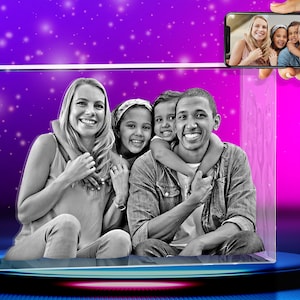 3D Crystal Photo, 3D Crystal Photo with Light, Crystal Picture, 3D Photo Crystal - Wedding Gift for Couple - Laser Etched Crystal Picture