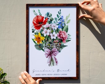 Mother's Day Gifts for Mom, Custom Family Birth Flower Bouquet Sign, Mom Birth Month Flower Sign, Mothers Day Gifts from Daughter, Kids