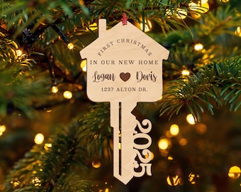 First Christmas In Our New Home Ornament w/ Family Name, Our First Home Key Ornament 2025 Christmas Gift, Personalize Ornament w/ Year