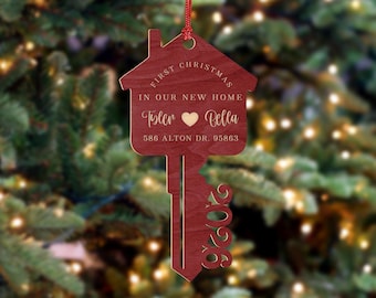 First Christmas In Our New Home Ornament w/ Family Name, Our First Home Key Ornament 2026 Christmas Gift, Personalize Ornament w/ Year