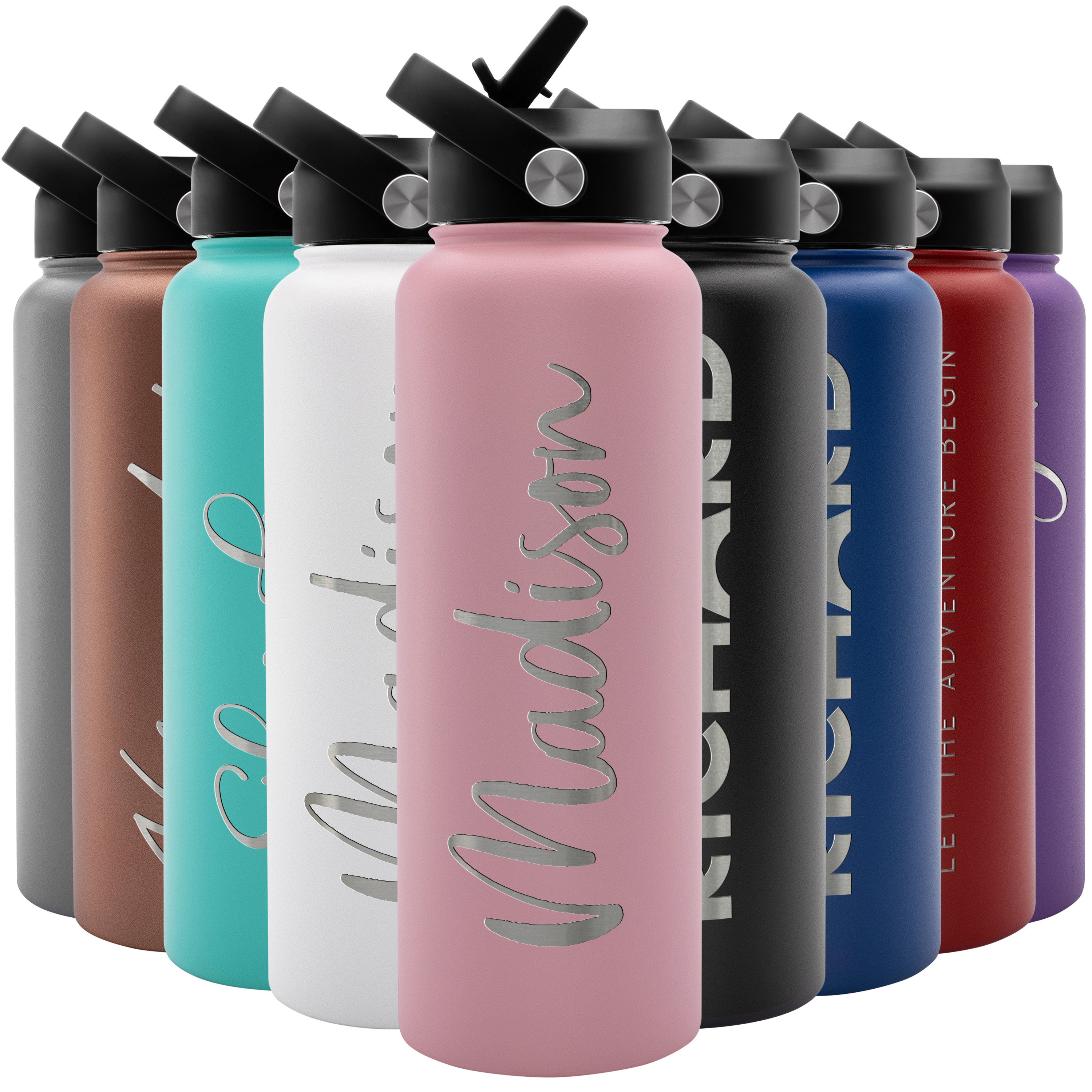 Personalized Water Bottle w/Straw Lid, 40 oz Custom Stainless Steel