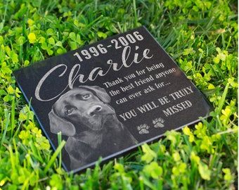 Dog Memorial Stone Personalized - Pet Memorial Stone Engraved, Dog Headstone with Picture, Pet Grave Marker for Best Companion, DESIGN 2