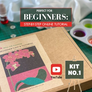 Kit de pintura de seda con orquídeas: parte 1 de la trilogía / El viaje del principiante / Juego de arte DIY con videos y guías sin conexión
