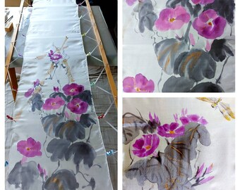 Chirstmas Special List: Handpainted silk scarf, Chinese free hand, ink and colours design.