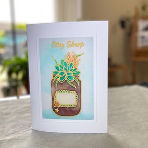 Biglietti d'auguri unici in seta dipinti a mano - Formato A5, disegni di cactus carini, unici nel loro genere