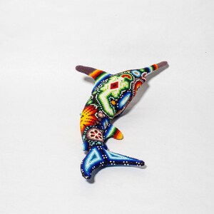 Colorful Huichol Art Dolphin Sculpture