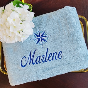 Compass Bath towel-beach towel-wedding gift-Navy Blue nautical compass design-navigation & Nautical design-vacation-pool-boat-summer holiday