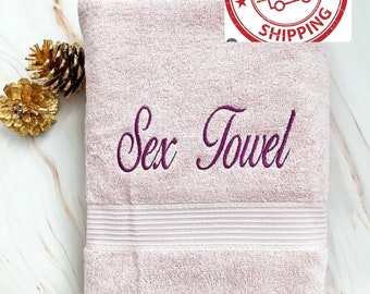 Personalized Embroidered Cotton Bath Towel, Naughty Valentine's Gift, RUSH ORDER