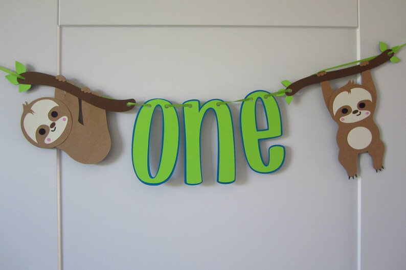 Sloths cake smash Baby/'s 1st Birthday photo prop, high chair banner One banner Safari baby shower Sloth party theme Animal theme