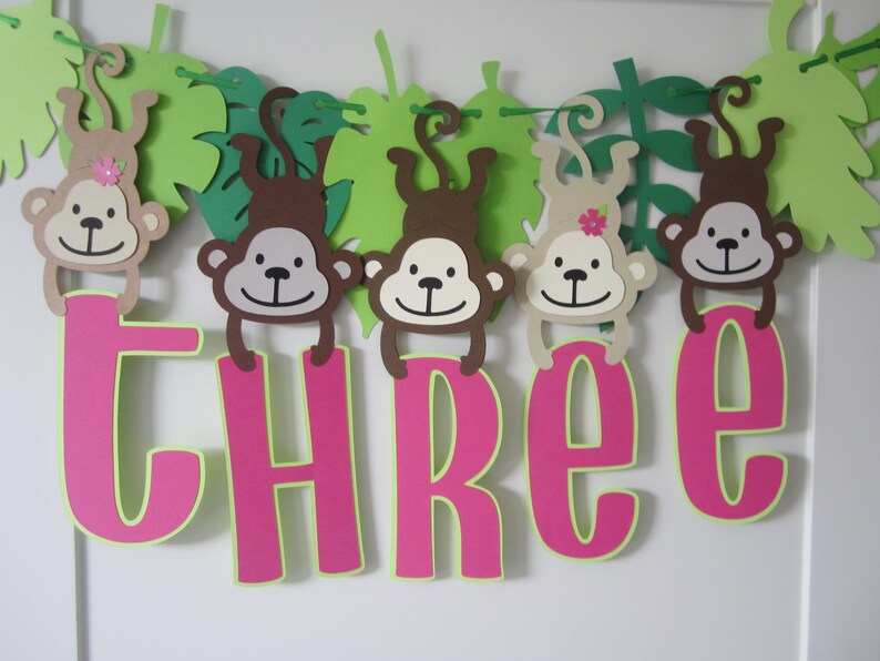 Monkey theme banner, jungle 3rd birthday, safari theme, monkeys, Highchair banner, zoo party image 1