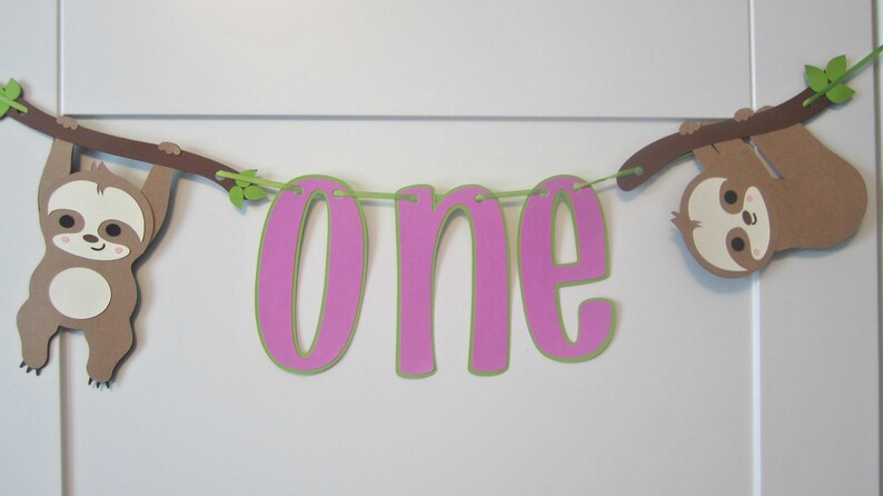 Sloths cake smash Baby/'s 1st Birthday photo prop, high chair banner One banner Safari baby shower Sloth party theme Animal theme
