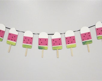 Popsicle garland, watermelon Popsicle, ice cream party, Popsicle, summer party garland, watermelon theme decorations, photo prop,