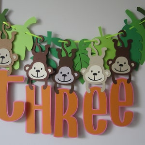 Monkey theme banner, jungle 3rd birthday, safari theme, monkeys, Highchair banner, zoo party image 3