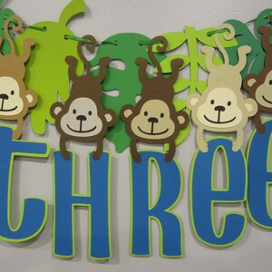 Monkey theme banner, jungle 3rd birthday, safari theme, monkeys, Highchair banner, zoo party image 4