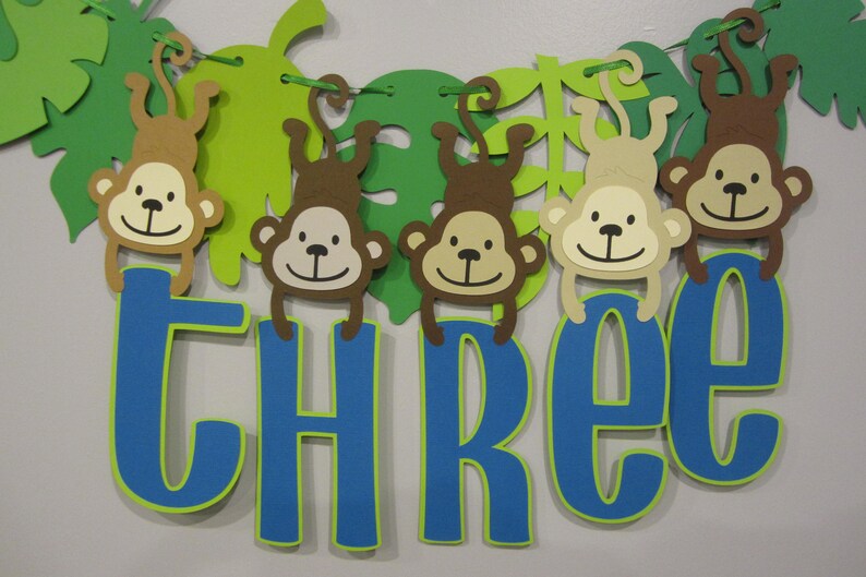 Monkey theme banner, jungle 3rd birthday, safari theme, monkeys, Highchair banner, zoo party image 4