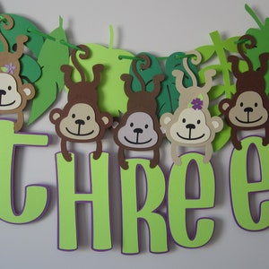 Monkey theme banner, jungle 3rd birthday, safari theme, monkeys, Highchair banner, zoo party image 2