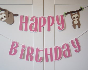 Sloths, sloth theme banner,decoration, happy birthday, kids party decoration, safari theme, cute animals, jungle party banner