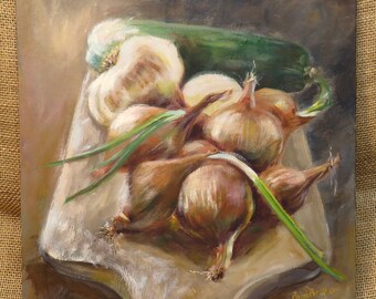 Onions on a Cutting Board 12x12 Original