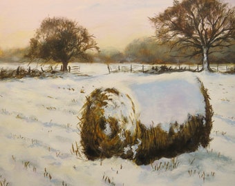 Snowy Hay Bale 14x11 Original