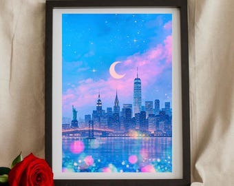 90s Anime Downtown Skyline Art Print