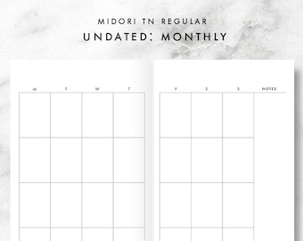 Midori Traveler's Notebook Undated 12 Month Monthly Printable Inserts