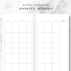 Midori Traveler's Notebook Undated 12 Month Monthly Printable Inserts