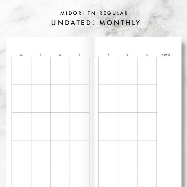 Midori Traveler's Notebook Undated 12 Month Monthly Printable Inserts