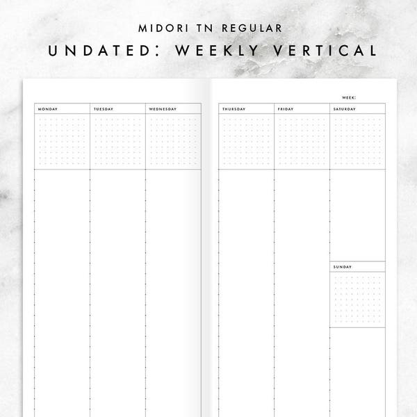 Midori Traveler's Notebook Undated Weekly Vertical Printable Inserts