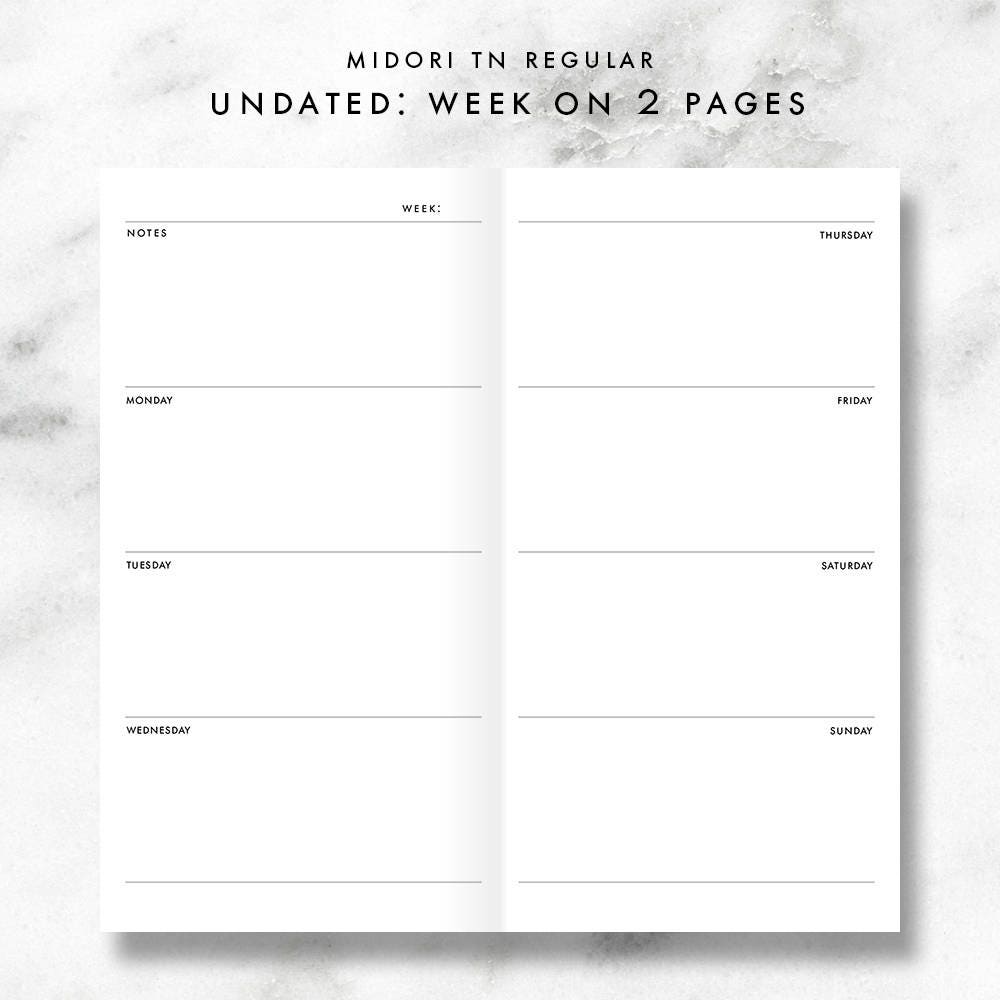 Undated Week Undated Week on 2 Pages Printable Inserts for Midori Traveler's ...