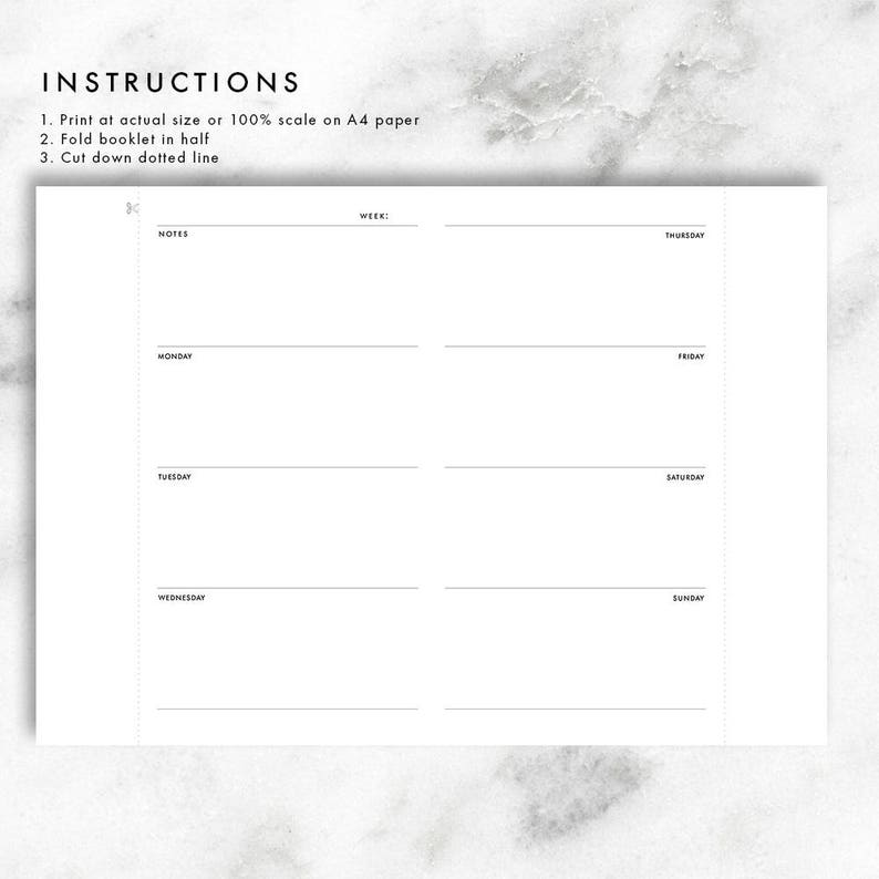Undated Week on 2 Pages Printable Inserts for Midori Traveler's ...