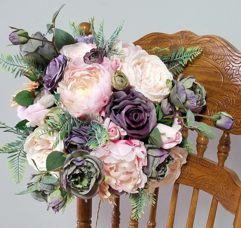 Wedding,Bridal Bouquet,Silk Flower,Rose,Greenery,Peony,Dusty,Mauve,Pink,Pale,Violet,Daisy,Purple,Lilac,Blush,Fall,Green,Lavender,Boho,Rustic