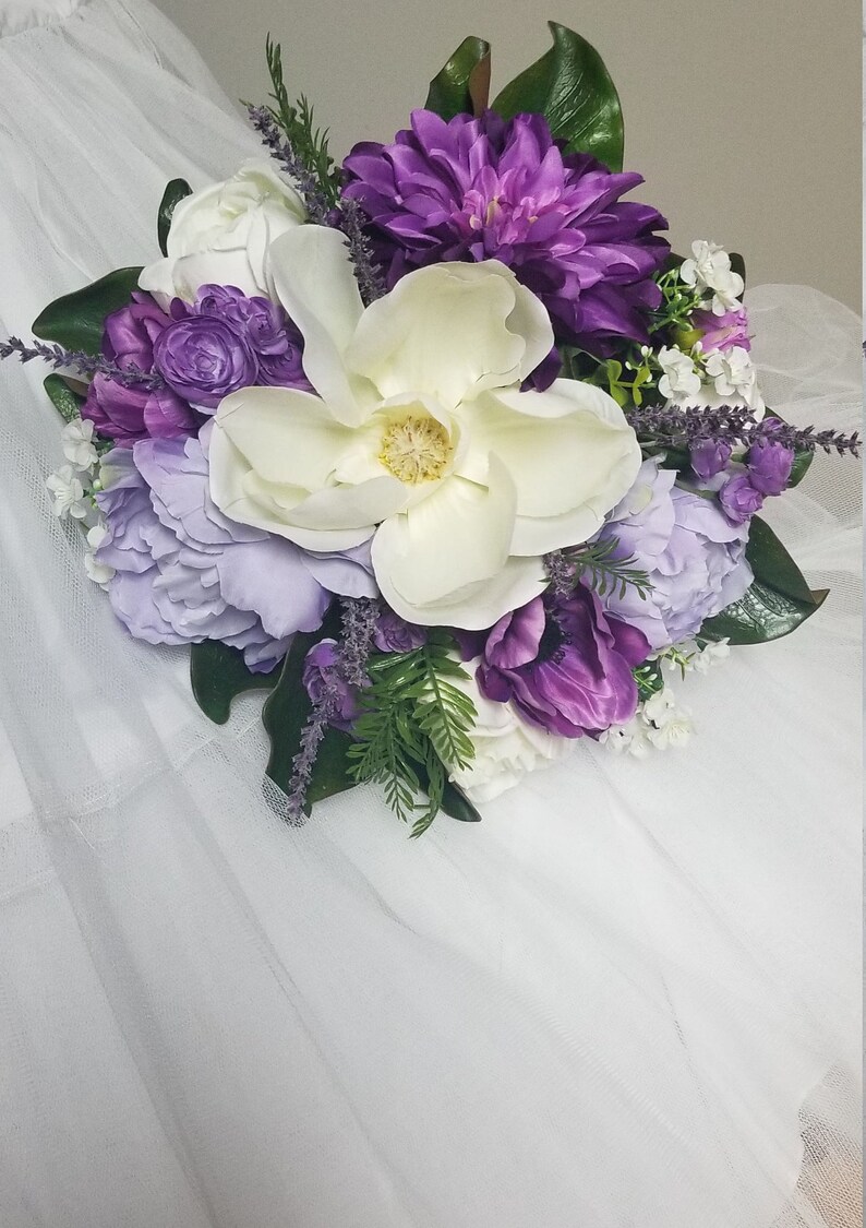 Silk Flowers,Wedding,Bridal Bouquet,Lilac,Off White Roses,Anemones,Dark Purple,Dahlia,Lavender,Magnolia,Peonies,Beige,Greenery,Ivory,Violet