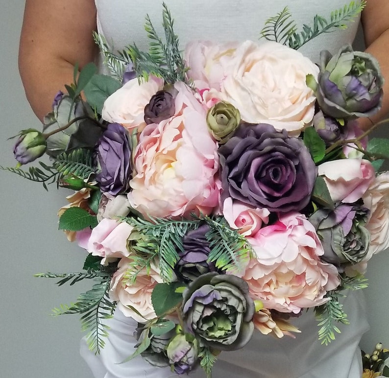 Wedding,Bridal Bouquet,Silk Flower,Rose,Greenery,Peony,Dusty,Mauve,Pink,Pale,Violet,Daisy,Purple,Lilac,Blush,Fall,Green,Lavender,Boho,Rustic