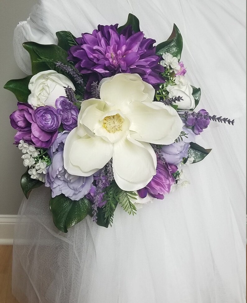 Silk Flowers,Wedding,Bridal Bouquet,Lilac,Off White Roses,Anemones,Dark Purple,Dahlia,Lavender,Magnolia,Peonies,Beige,Greenery,Ivory,Violet