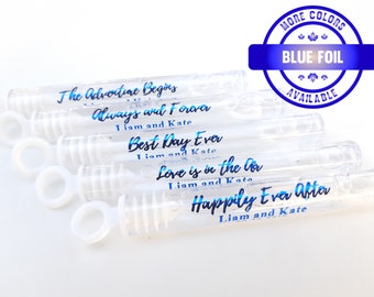 Blue Foil Labels, Clear Wedding Labels, Custom Wedding Stickers, Bubble Wand Label, Blue lettering Clear, Wedding Bubble Labels