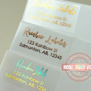 Return address label, return mailing label, Custom Address Sticker, Real Foiled Sticker, Rose Gold Foil , Foiled Clear Address, Personalized