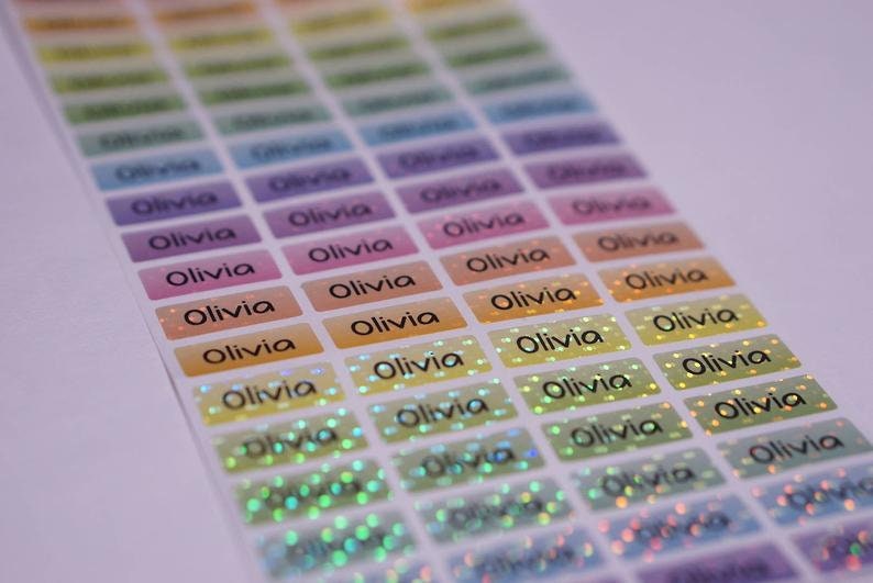 Waterproof Name Labels Name Stickers Personalized Glittery Etsy Australia