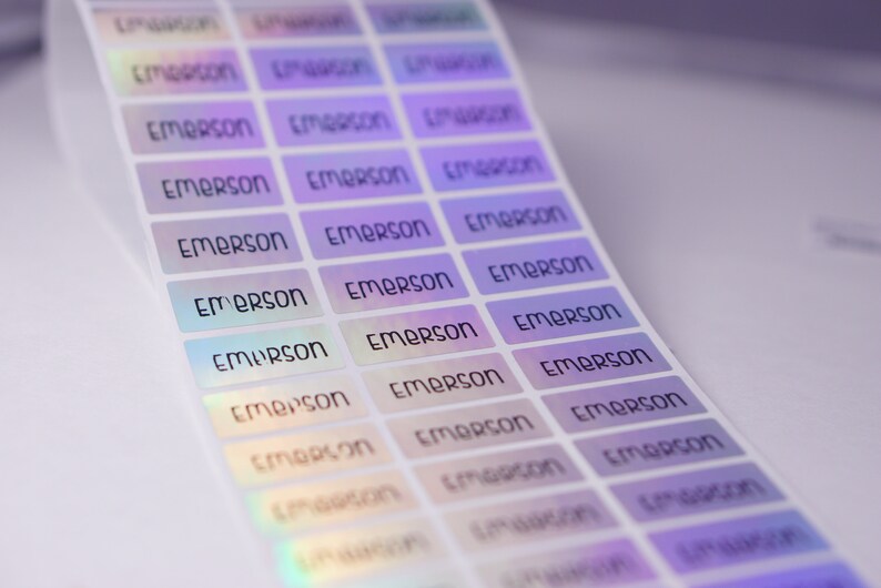 personalized waterproof dishwasher safe stick on labels personalized Sticker custom MEDIUM SILVER HOLOGRAM Name Labels Name Stickers