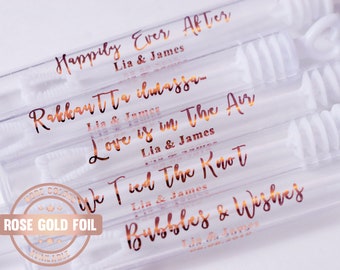 Rose Gold Foil Labels, Personalized Wedding Labels, Custom Wedding Stickers, Bubble Wand Label, Rose Gold Clear, Wedding Bubble Labels